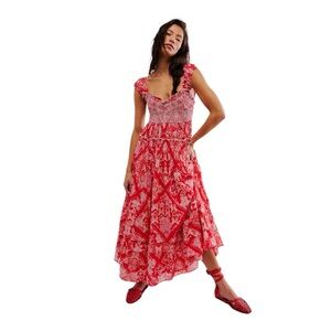 **SOLD** NWT Free People Forever Favorite Smocked Maxi Red Sundress Size L
